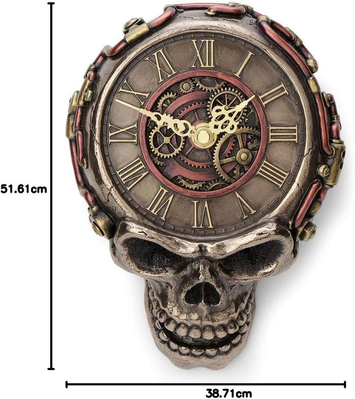 Veronese Design Wanduhr, Steampunk, flach, Totenkopf, mechanisch, zum Aufhängen, Antik-Bronze-Finish