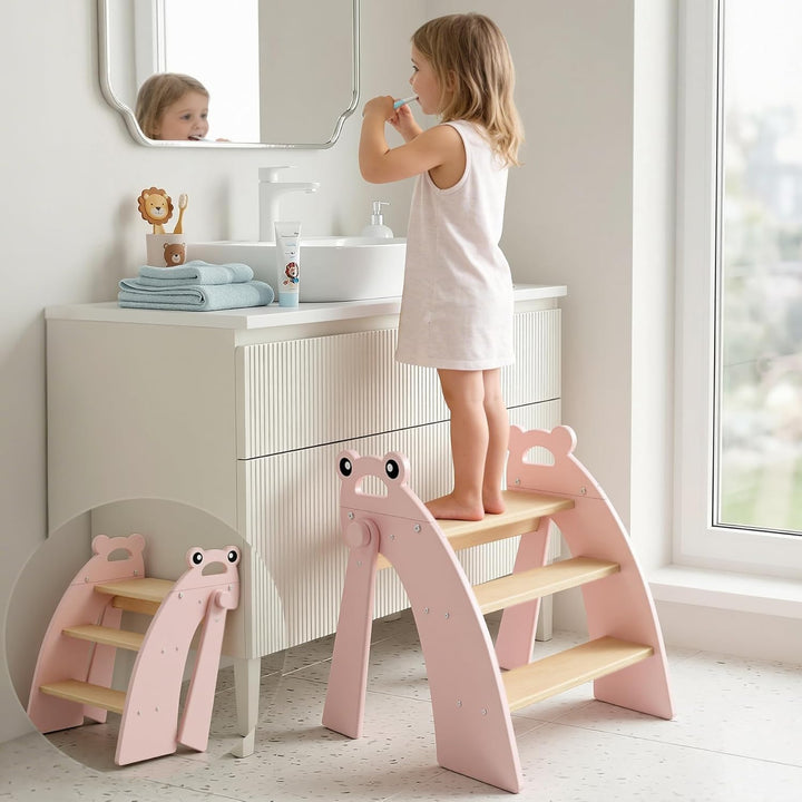 Tritthocker für Kinder Holz, 3 Stufen Kinderschemel, Trittschemel für Baby, Faltbar, Multifunktional