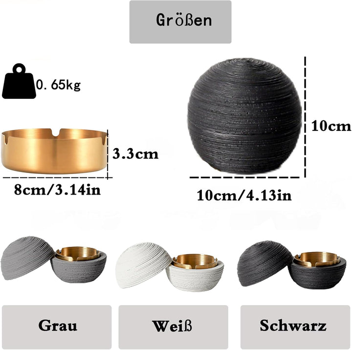 Tischmülleimer mit Deckel - Robuster Beton-Mülleimer mit Metall-Innenzylinder, Winddicht & Geruchsne