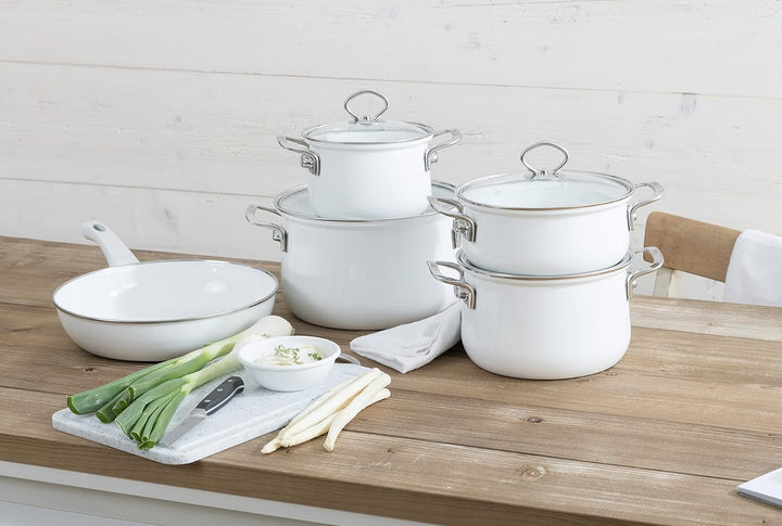 Riess, 0057-033, Ceramicglas Pfanne White 28, CLASSIC- EMAILLEPFANNE, Durchmesser 28 cm, Höhe 6.5 cm