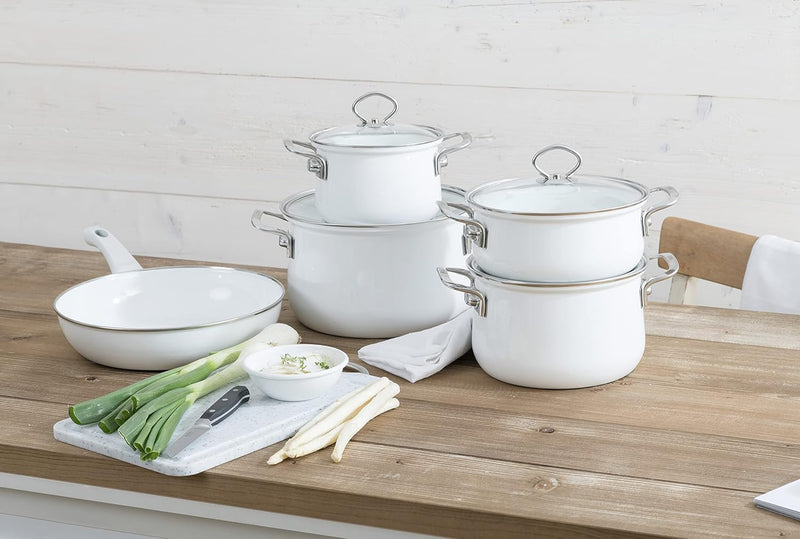 Riess, 0057-033, Ceramicglas Pfanne White 28, CLASSIC- EMAILLEPFANNE, Durchmesser 28 cm, Höhe 6.5 cm