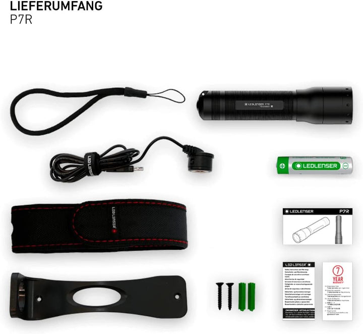 Ledlenser P7R LED Taschenlampe, fokussierbar, wiederaufladbar, mit Akku, 1000 Lumen, 210 Meter Leuch