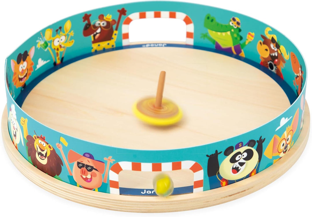 Janod - Kreisel-Arena Applepop - Geschicklichkeitsspiel für Kinder - 1 Arena + 2 Kreisel mit Startvo