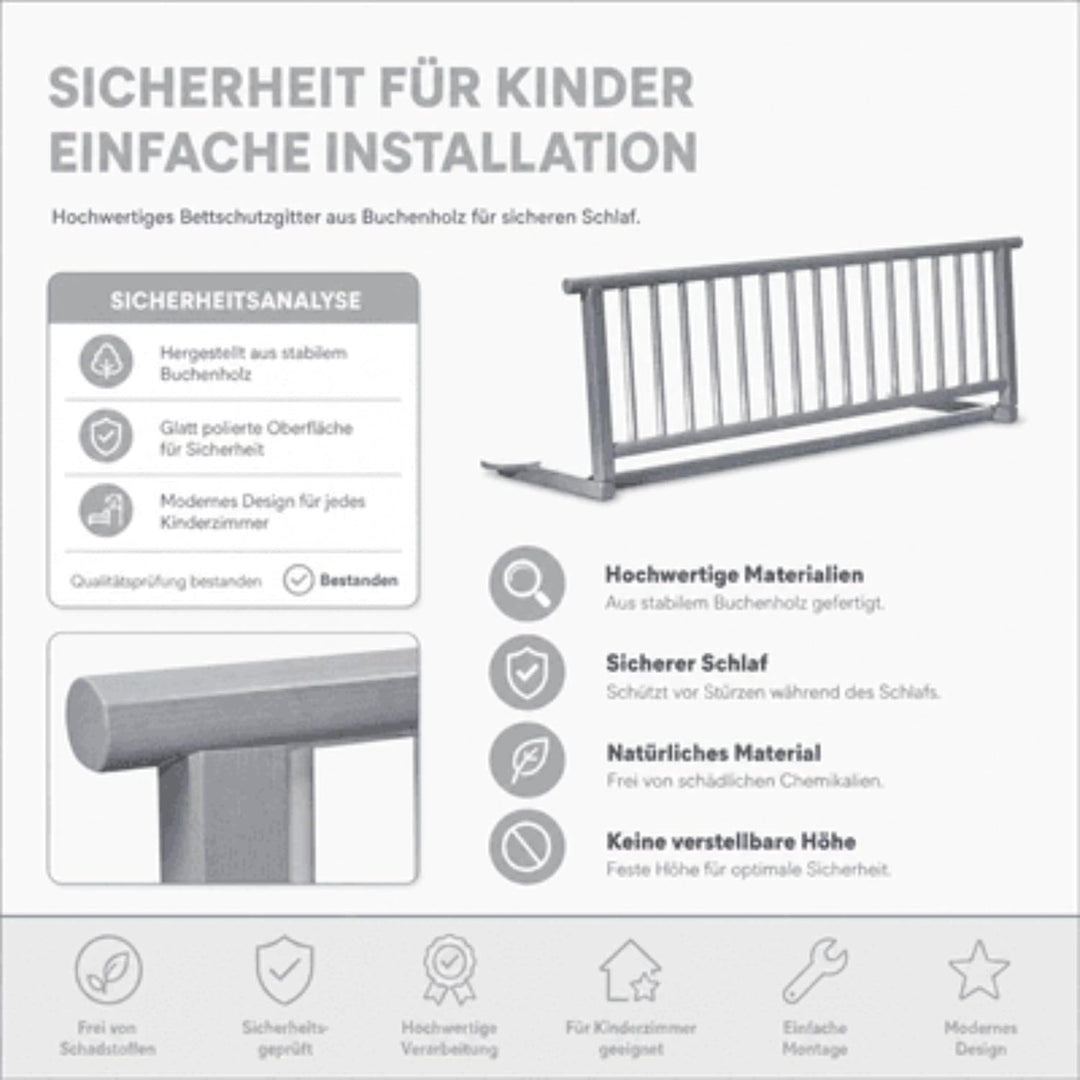 Set Bettschutzgitter aus Buchenholz & Stoffwindel von Kinderhaus Blaubär | Rausfallschutz für Baby &