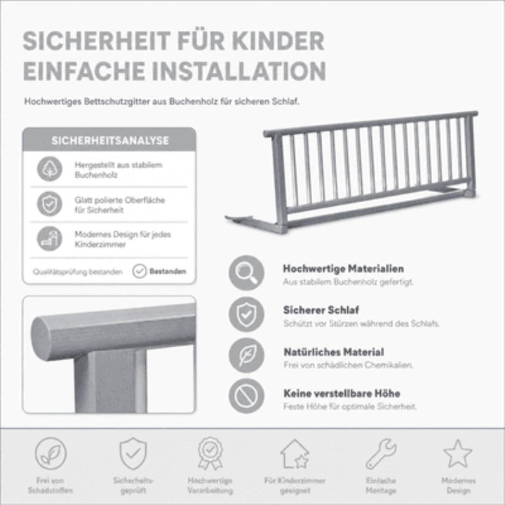 Set Bettschutzgitter aus Buchenholz & Stoffwindel von Kinderhaus Blaubär | Rausfallschutz für Baby &
