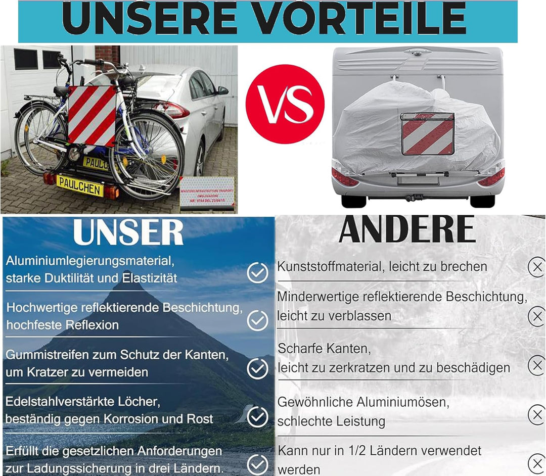 WISCRAFTER Warntafel für Spanien und Portugal Fahrradträger,3 In 1 Alu Reflektierend Warnschild(50 x