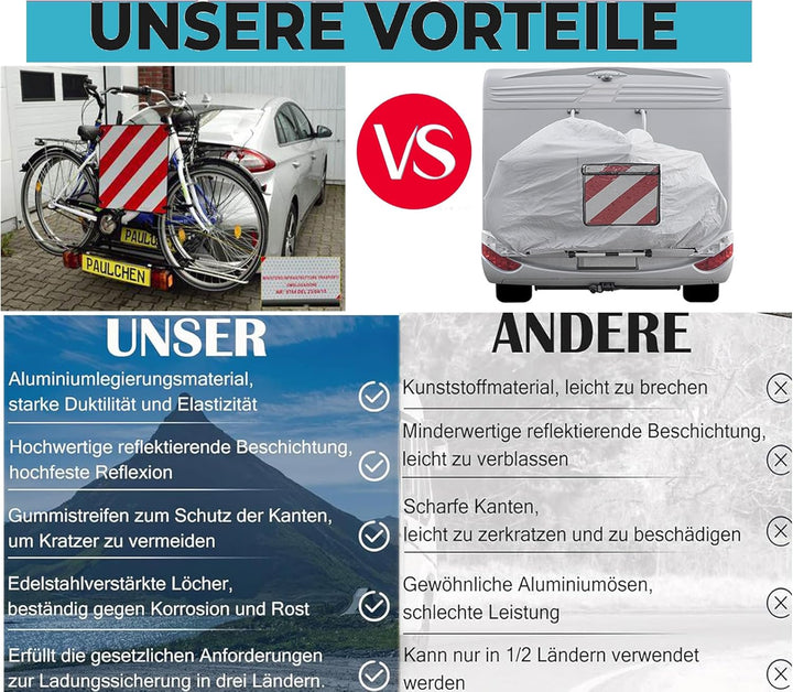WISCRAFTER Warntafel für Spanien und Portugal Fahrradträger,3 In 1 Alu Reflektierend Warnschild(50 x
