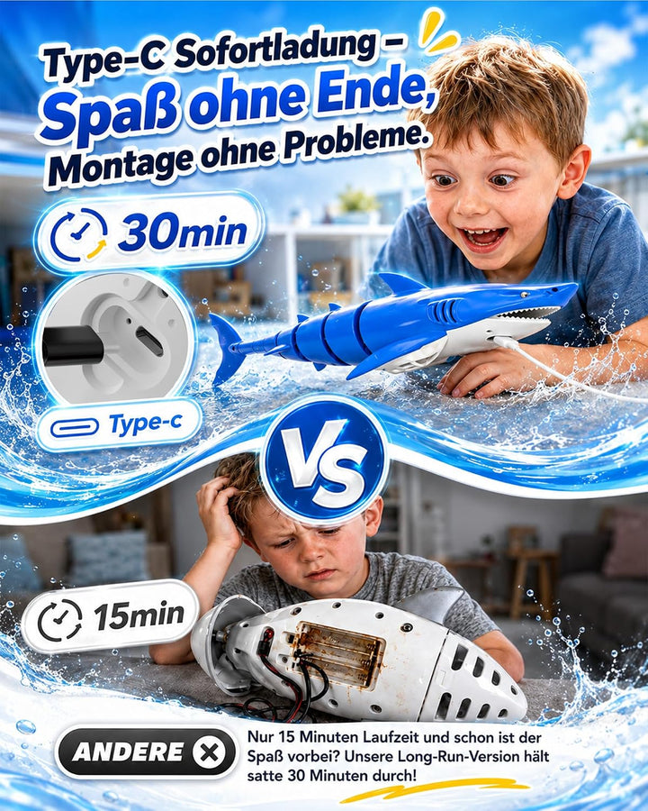 KOKODI Ferngesteuerter Robo-Hai für Kinder ab 3 Jahren – RC Wasserspielzeug mit Licht &amp; Wasserdichte