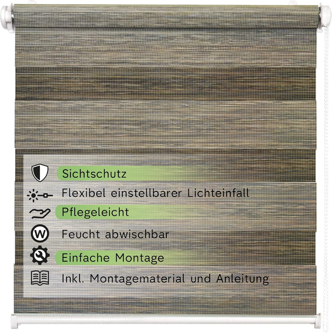 Rikmani Doppelrollo Fensterrollo LUIS Duo-Rollo Klemmfixierung Zebrarollo Seitenzugrollo ohne Bohren