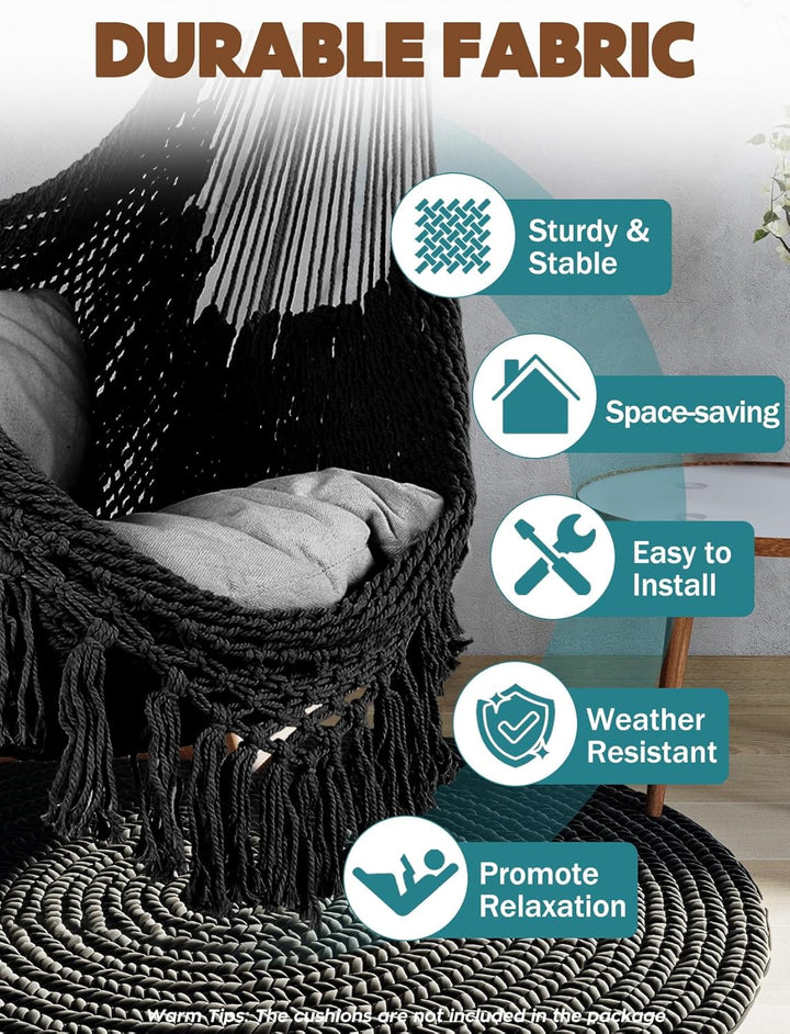 Chihee Hängesessel Grosse Hängematte Stuhl Weich gesponnene Baumwolle Seil Weben Stuhl,Starke Spreiz