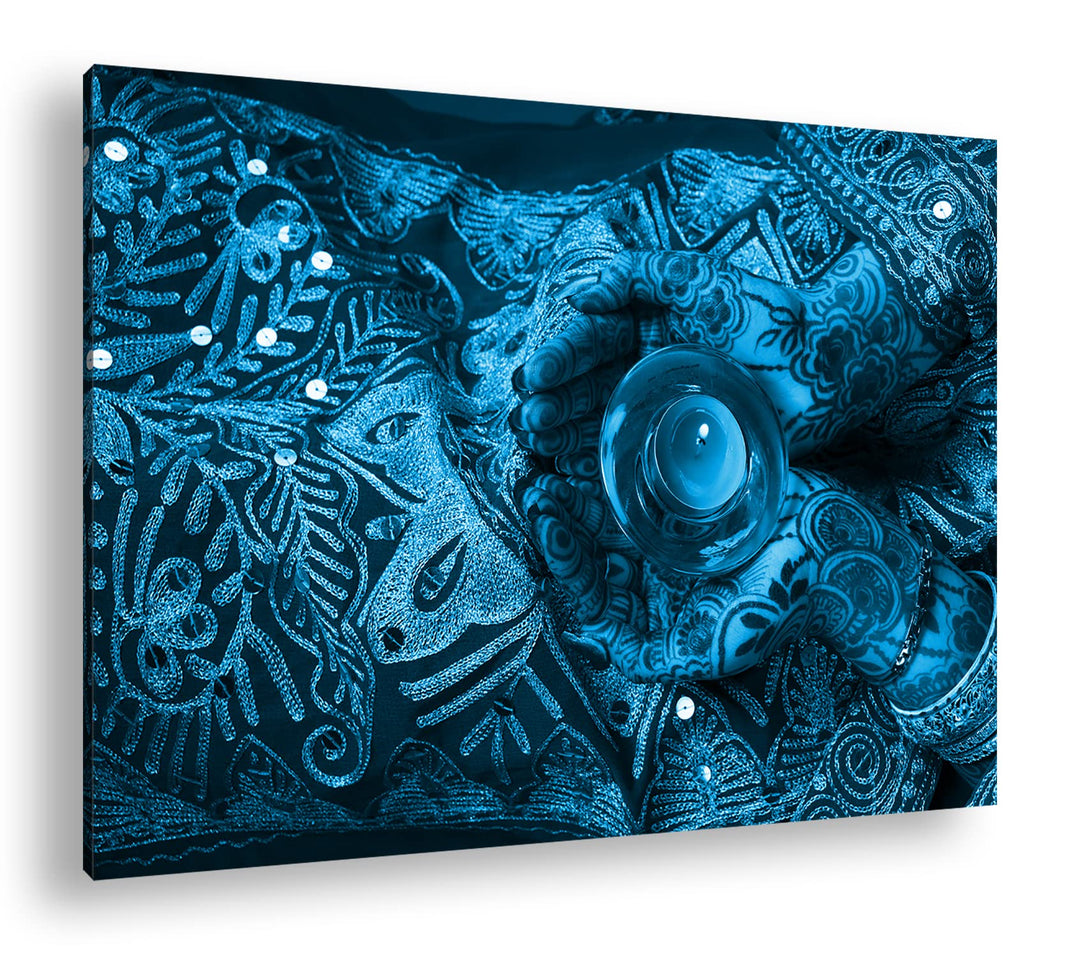 deyoli religiöse Körperbemalung Format: 80x60 Effekt: Monocrome Blau als Leinwand, Motiv fertig gera