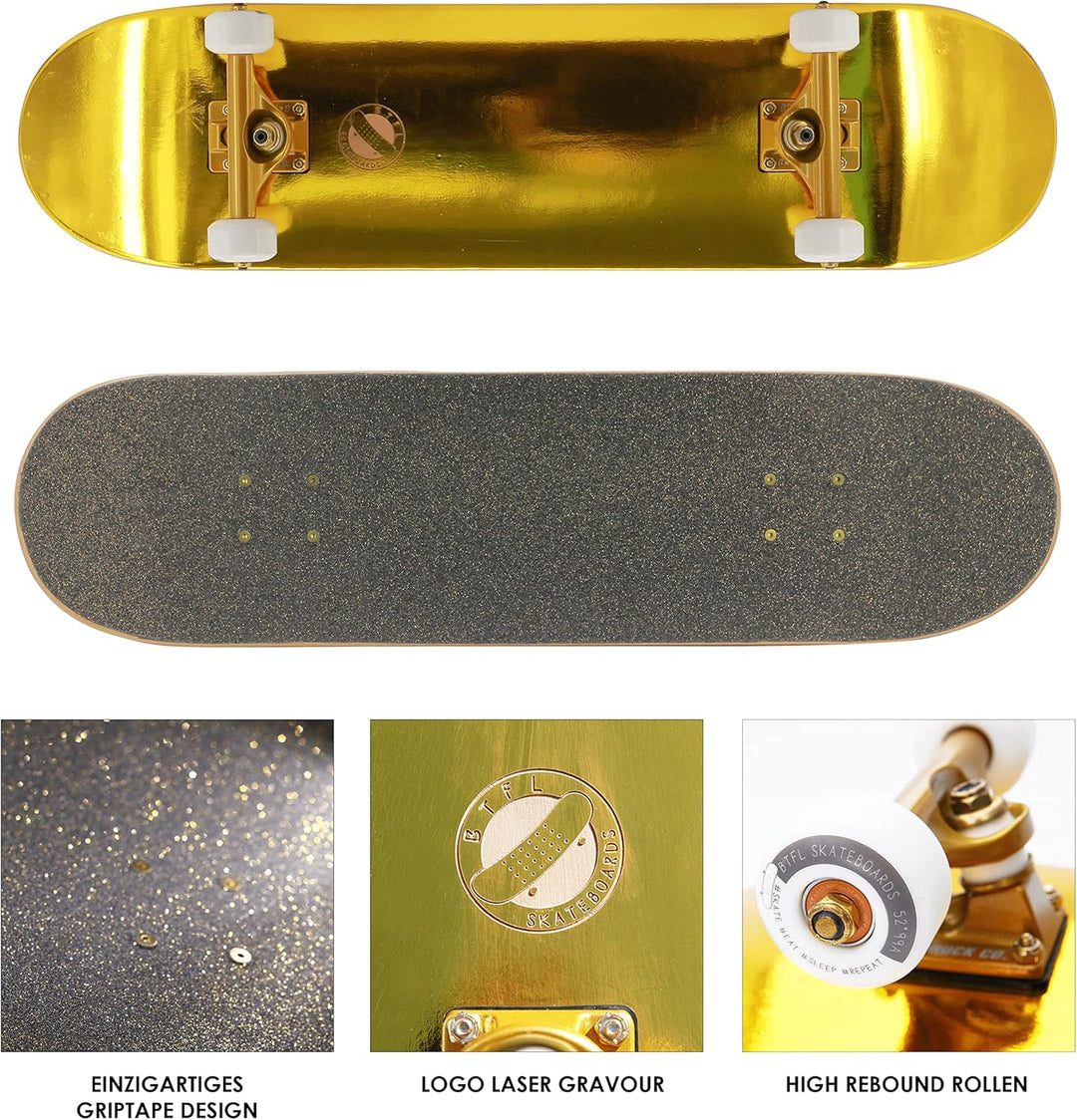 BTFL Komplettboard 8.125" mit ABEC 9 Kugellagern für Anfänger & Fortgeschrittene, Skateboard für Kin