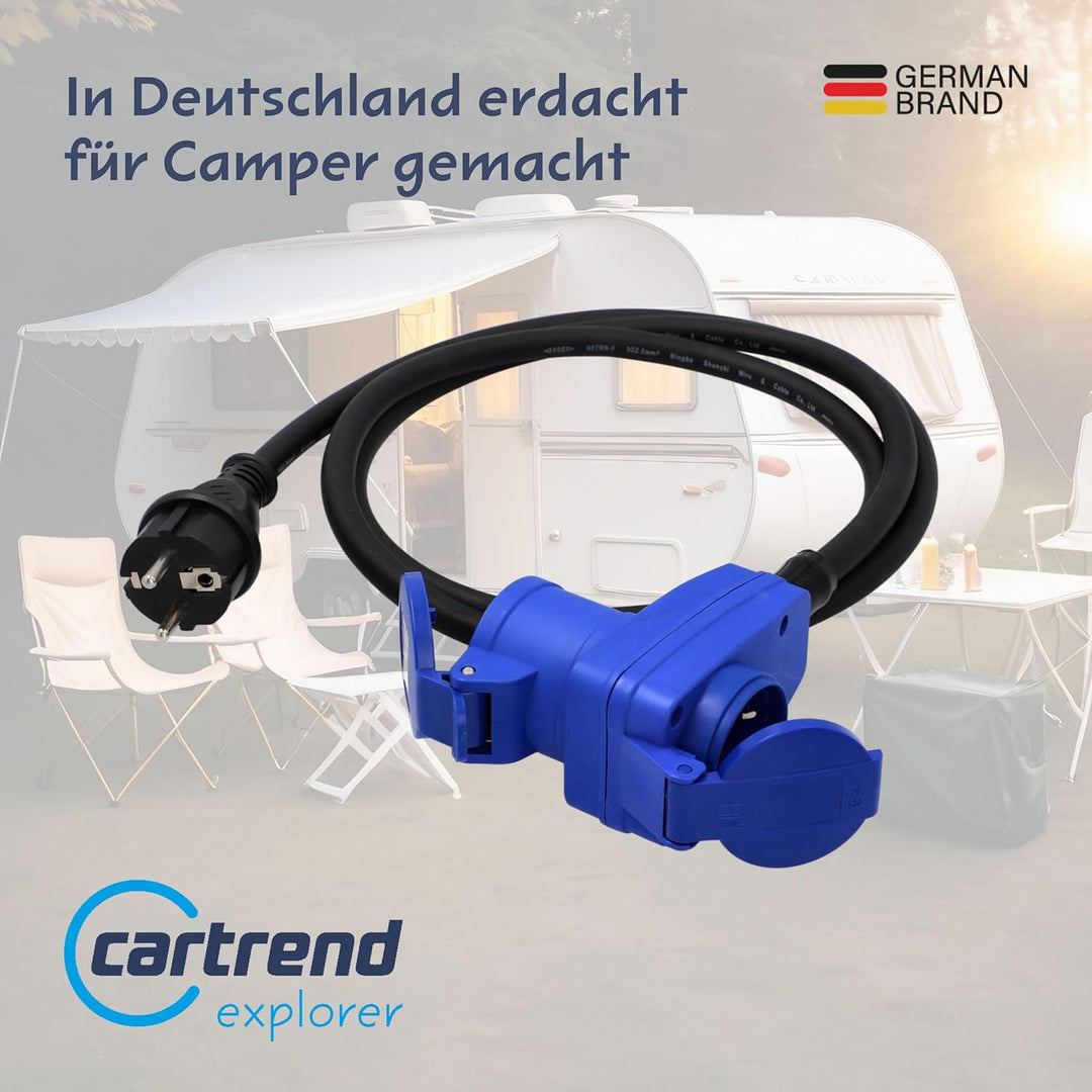 cartrend Explorer CEE Adapter mit CEE-Winkelkupplung und Schutzkontaktstecker, zum Anschluss von Woh