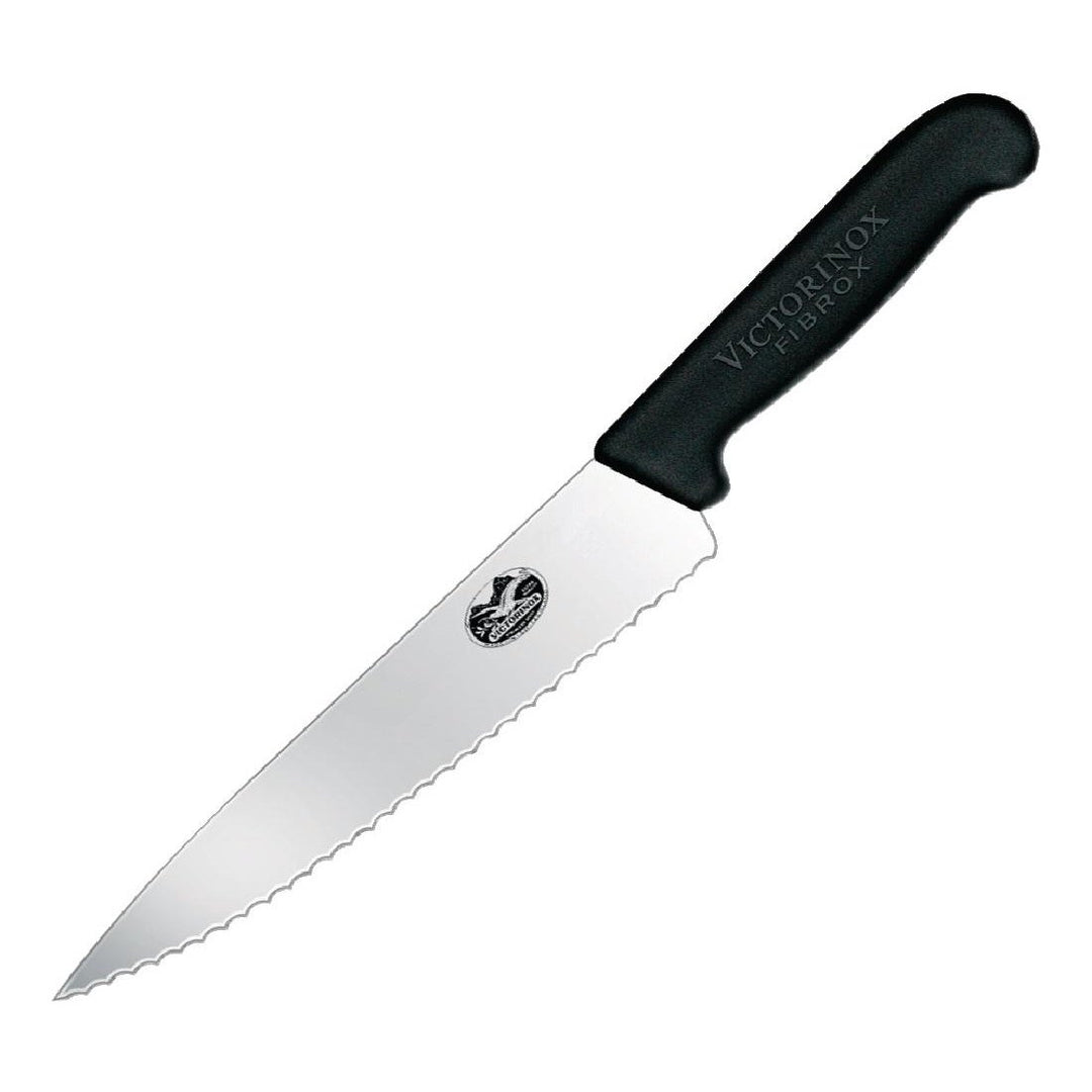 Victorinox Fibrox Tranchiermesser Wellenschliff, Extra Scharfe Klinge, Rostfreier Stahl, Spülmaschin
