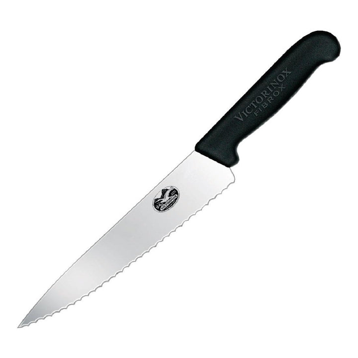 Victorinox Fibrox Tranchiermesser Wellenschliff, Extra Scharfe Klinge, Rostfreier Stahl, Spülmaschin