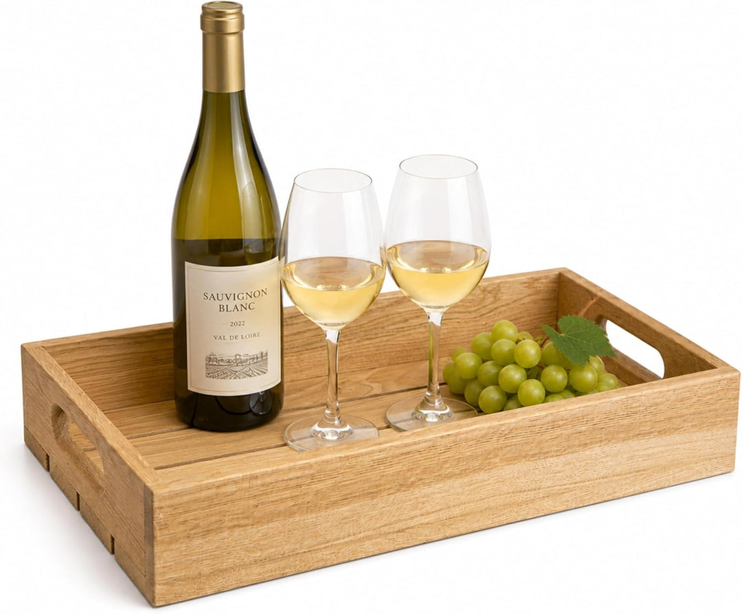 Eichentablett aus Massivholz – Serviertablett aus Eiche mit hohem Rand – Wahlweise 55 x 40 x 8 cm od