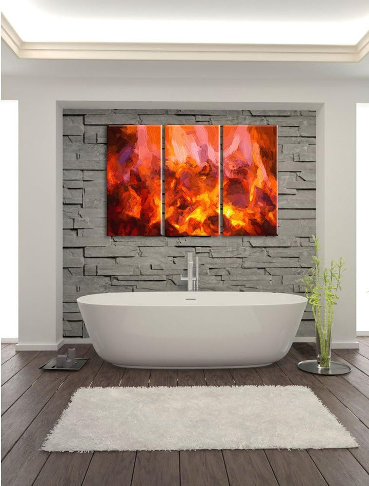Pixxprint Kaminfeuer Pinsel Effekt 3-Teiler Leinwandbild 120x80 Bild auf Leinwand