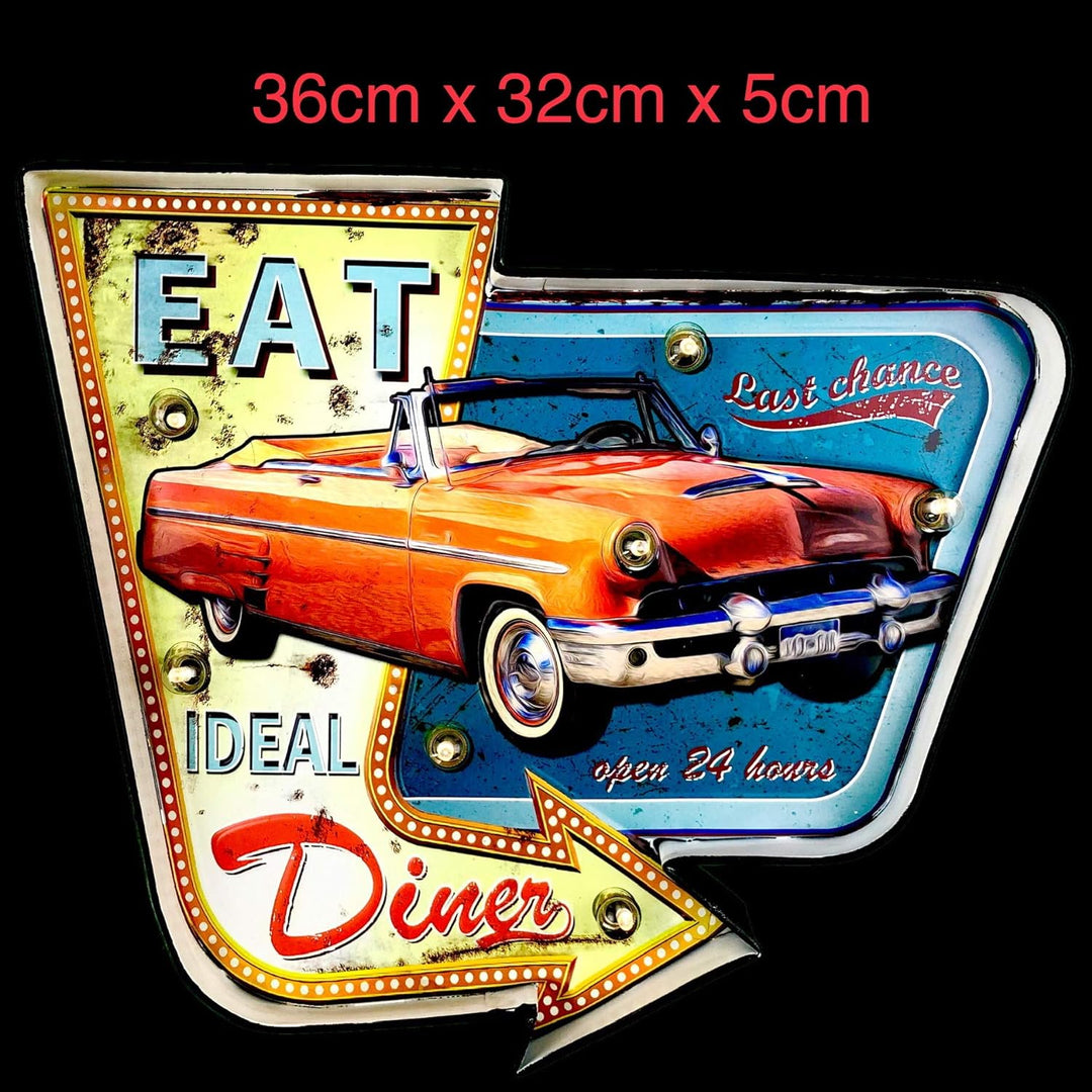 Retro-Schild, beleuchtet, Café, Vintage Metallschild, Handwerk, Zubehör für Zuhause (Diner), Diner