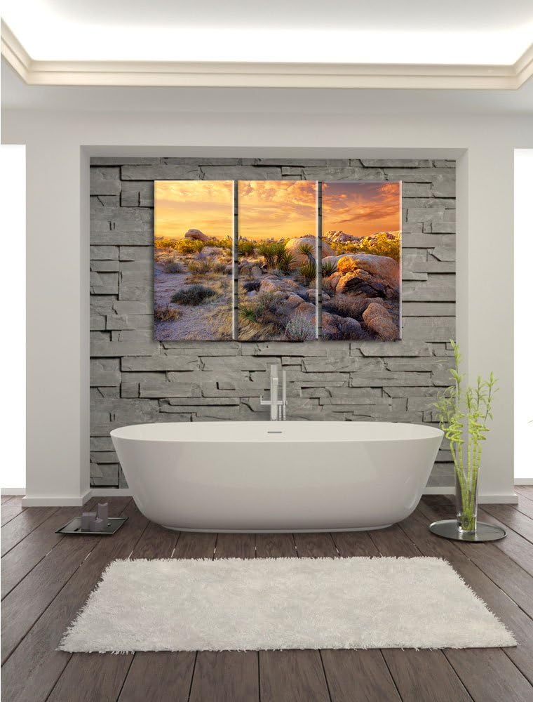 Pixxprint Joshua Wüste im Sonnenuntergang 3-Teiler Leinwandbild 120x80 Bild auf Leinwand