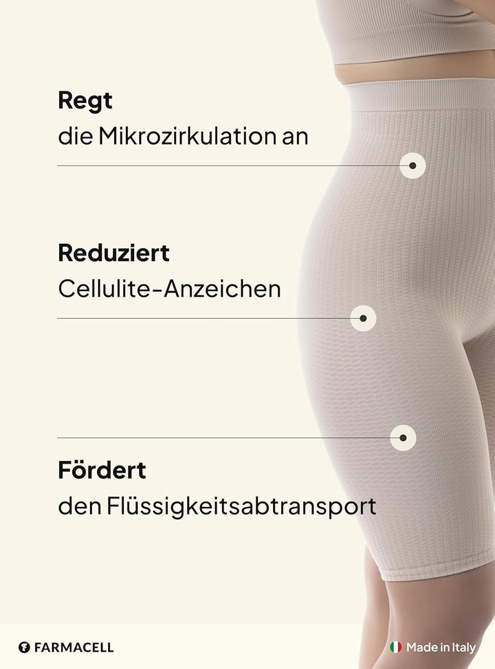 FarmaCell 113 Shorts Hohe Taille, massierende und reduzierende Hose, Anti-Cellulite, Beige