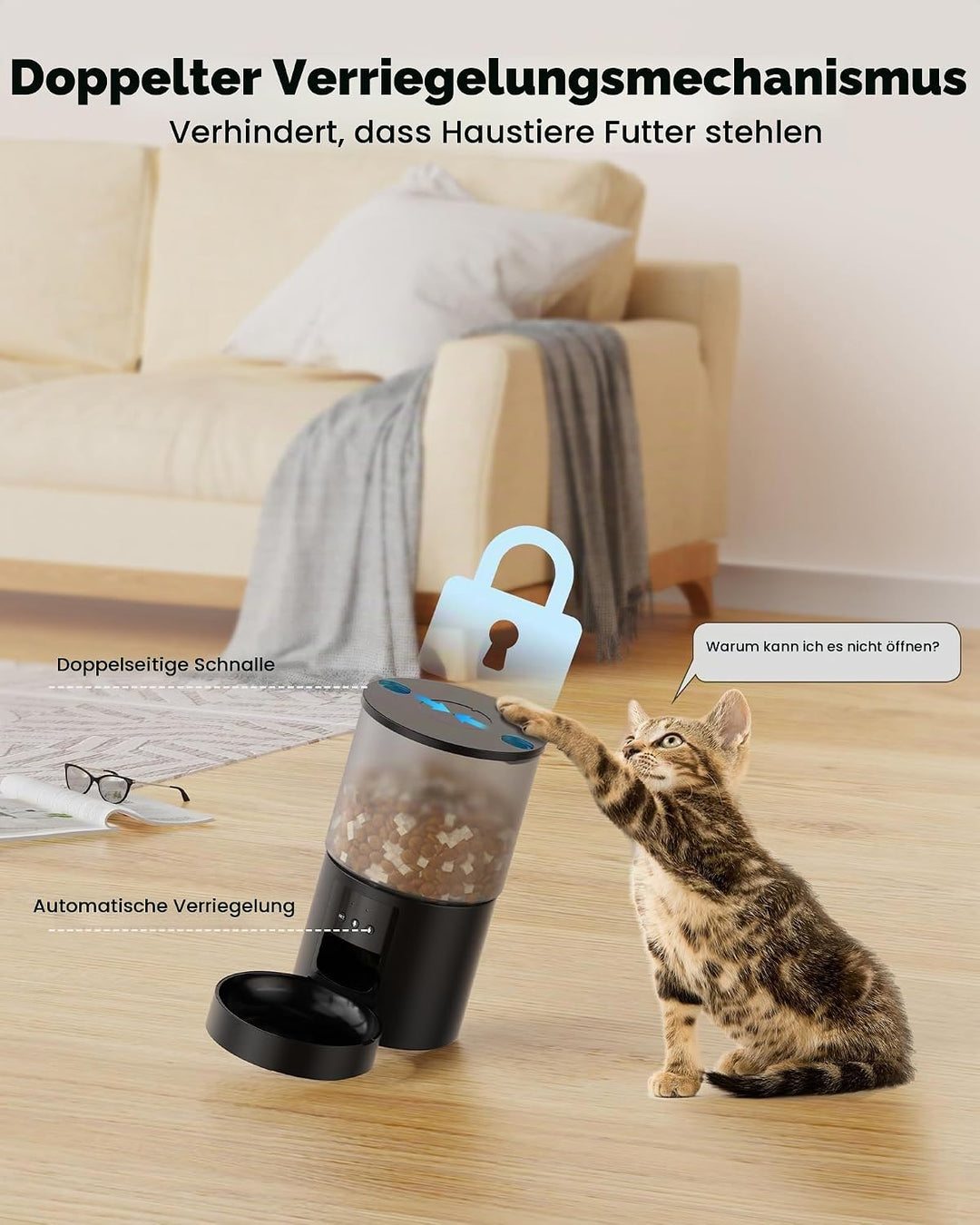 Futterautomat Katze Katzenfutter Automat WiFi: Futterspender Katze mit Massgeschneidert Zeitplan - A
