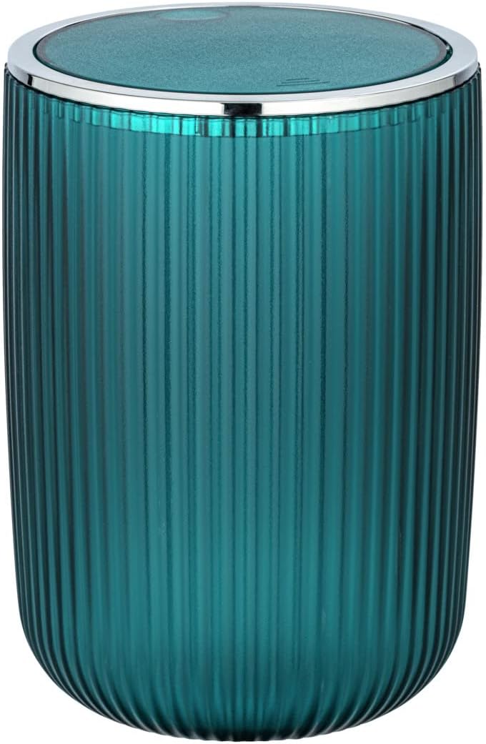 WENKO Schwingdeckeleimer Mod. Agropoli L Petrol, 5,5 Liter, Badezimmer-Mülleimer mit Deckel, Abfalle
