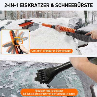 AstroAI 3in1 Auto Reinigungsbürste Eiskratzer Schneebesen Abnehmbarer Eisschaber mit Schaumstoffgrif