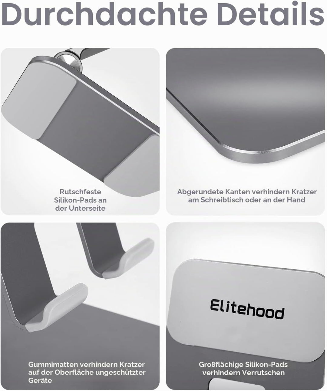 elitehood Höhenverstellbarer Aluminium iPad Ständer, Verstellbare Tablet Halterung für Tisch, Klappb