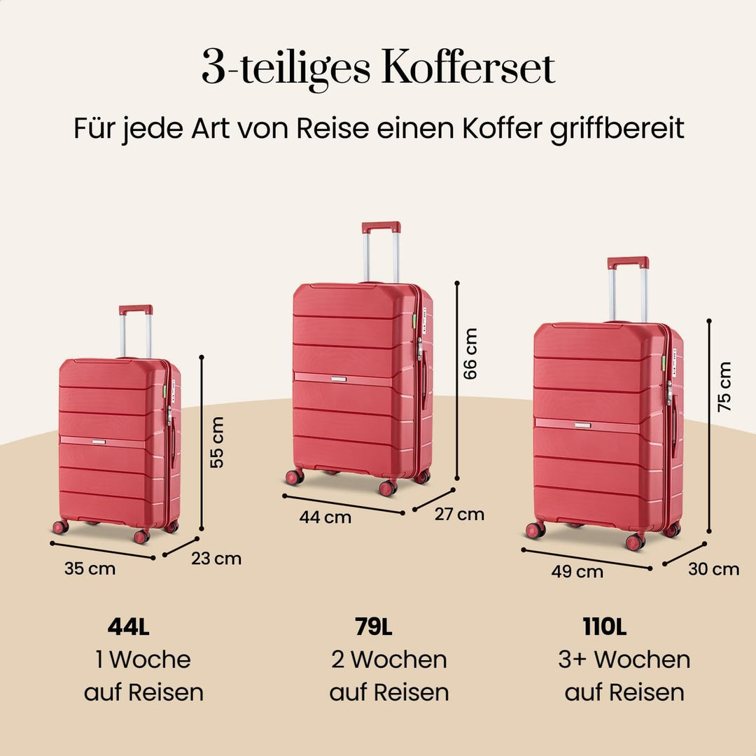 Urban Adventurer Kofferset 3-teilig 232L – Rot – Hartschalenkoffer mit Zahlenschloss & 4 Rollen Rot
