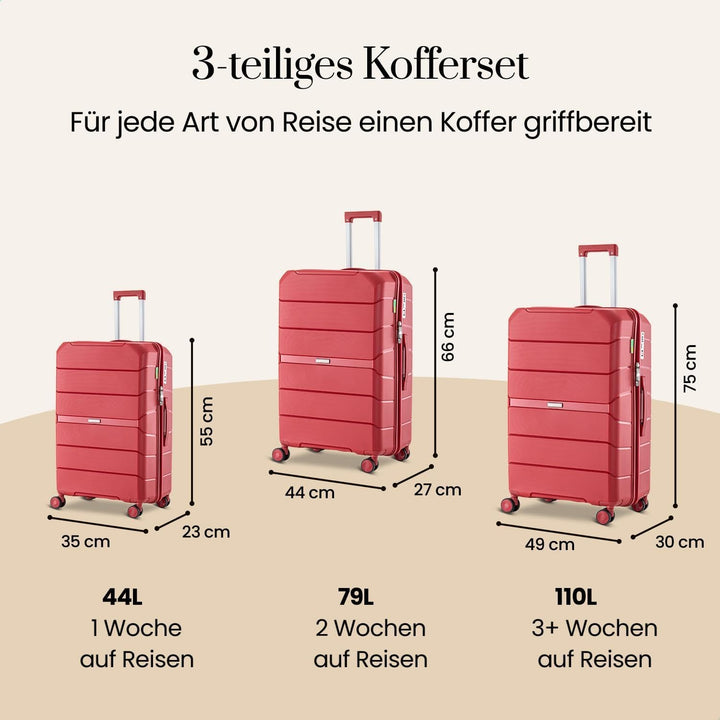 Urban Adventurer Kofferset 3-teilig 232L – Rot – Hartschalenkoffer mit Zahlenschloss & 4 Rollen Rot