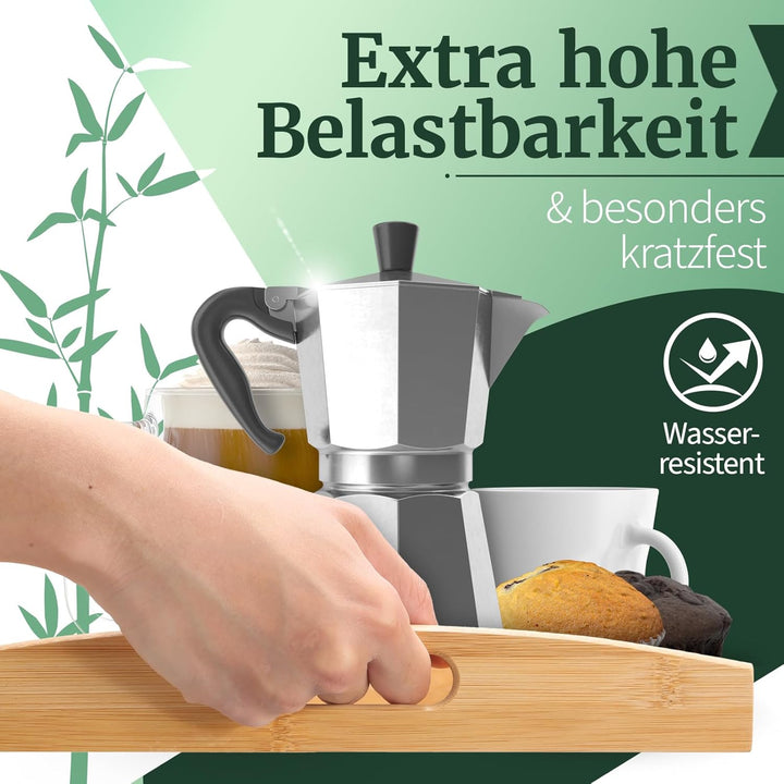 HEIMWERT Tablett Serviertablett Bambus Holz - besonders stabiles und leichtes Holztablett mit Griff