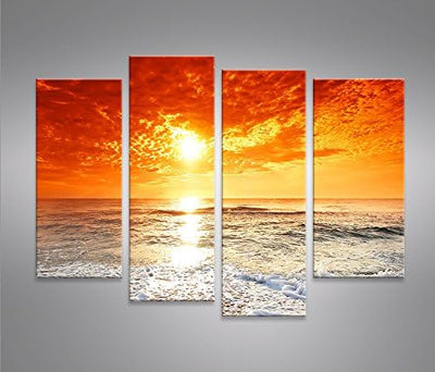 islandburner Bild Bilder auf Leinwand Sonnenuntergang am Meer 4er XXL Poster Leinwandbild Wandbild D