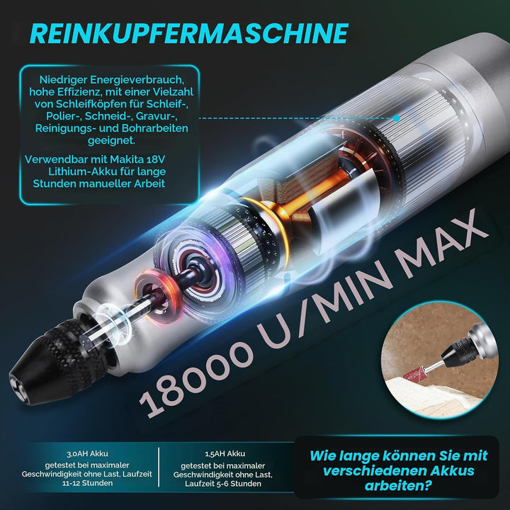 Akku Rotationswerkzeug Station kompatibel mit Makita 18V Akku, 0-18000rpm Variable Geschwindigkeit S
