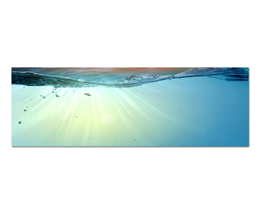 Paul Sinus Art Panoramabild auf Leinwand und Keilrahmen 150x50cm Wasser Welle Unterwasser Sonnenunte