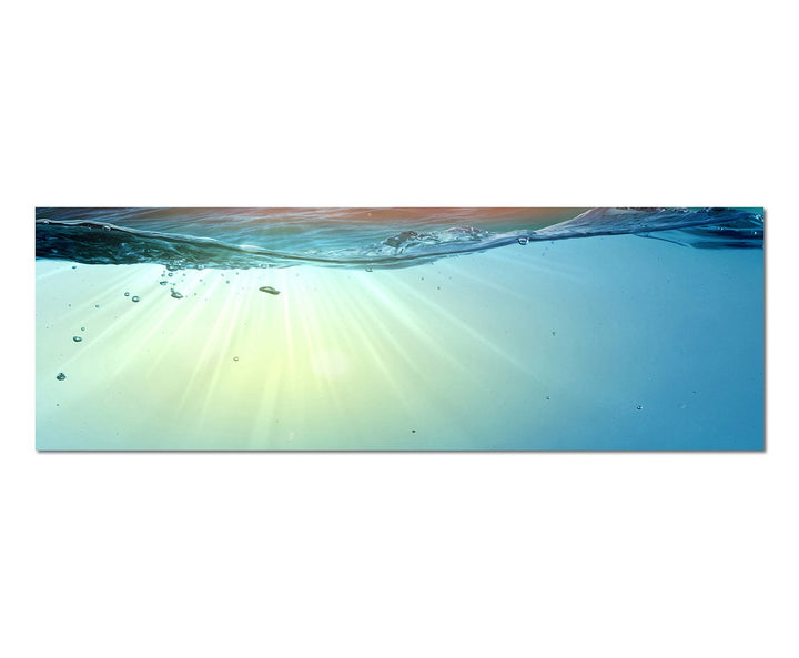 Paul Sinus Art Panoramabild auf Leinwand und Keilrahmen 150x50cm Wasser Welle Unterwasser Sonnenunte
