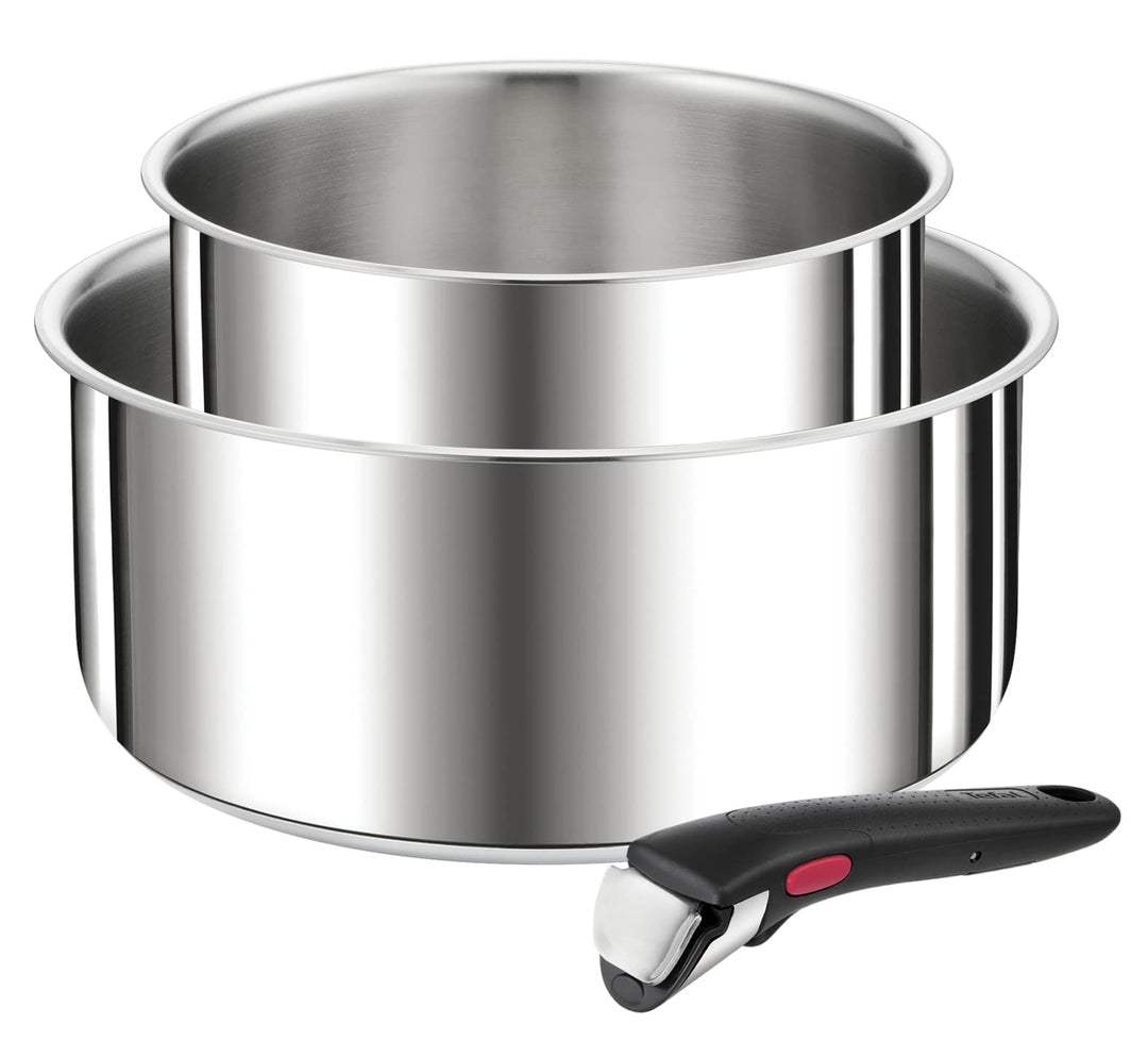TEFAL Ingenio L9739302 Kochtopf-Set, 3-teilig, 16/20 cm + abnehmbarer Griff, stapelbar, Edelstahl, I