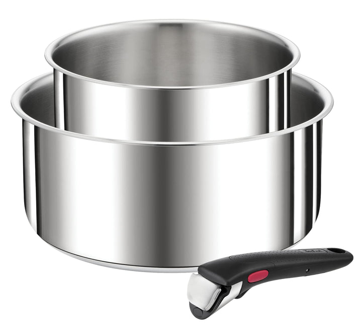 TEFAL Ingenio L9739302 Kochtopf-Set, 3-teilig, 16/20 cm + abnehmbarer Griff, stapelbar, Edelstahl, I