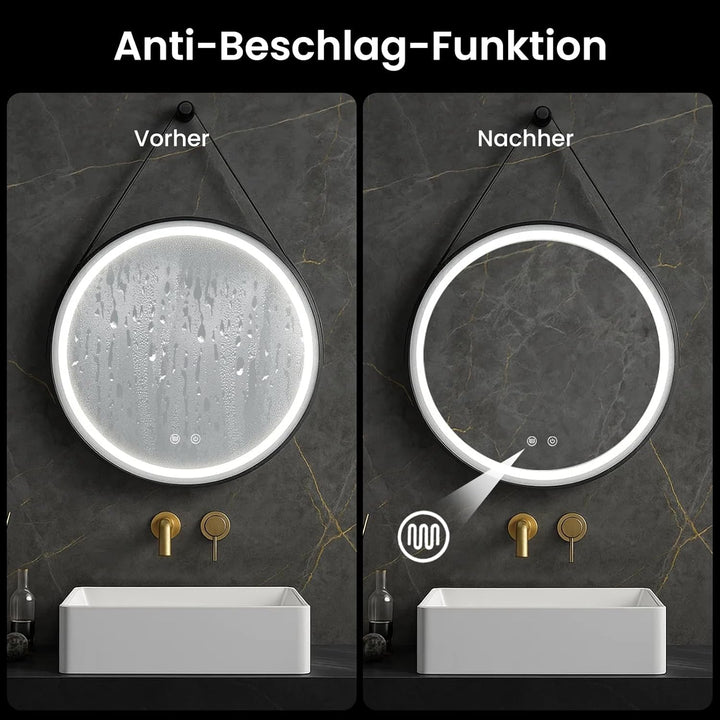 LED Spiegel Bad mit Beleuchtung 70cm Rund – Touch-Schalter, Beschlagfrei, Dimmbar – Badezimmerspiege