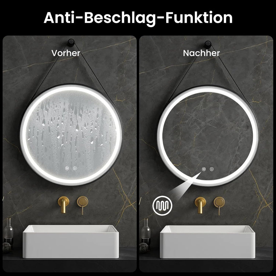LED Spiegel Bad mit Beleuchtung 60cm Rund – Touch-Schalter, Beschlagfrei, Dimmbar – Badezimmerspiege