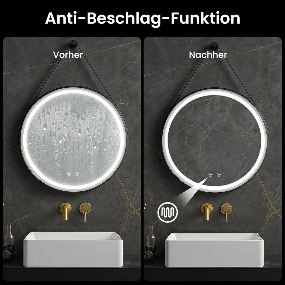 LED Spiegel Bad mit Beleuchtung 50cm Rund – Touch-Schalter, Beschlagfrei, Dimmbar – Badezimmerspiege