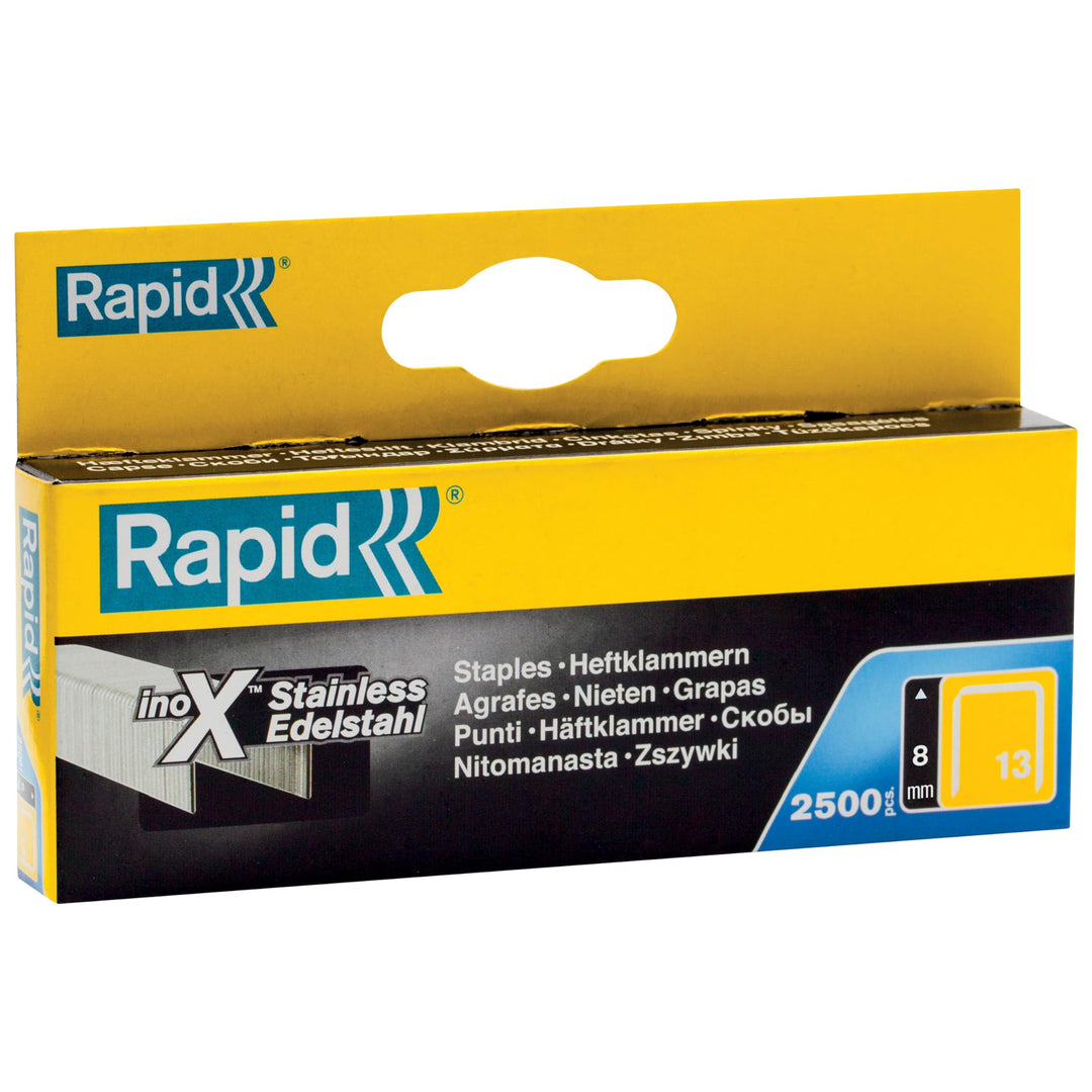 Rapid Tackerklammern Edelstahl Typ 13, 8mm Klammern V2A, 2.500 Stk., Feindrahtklammern für Holz und