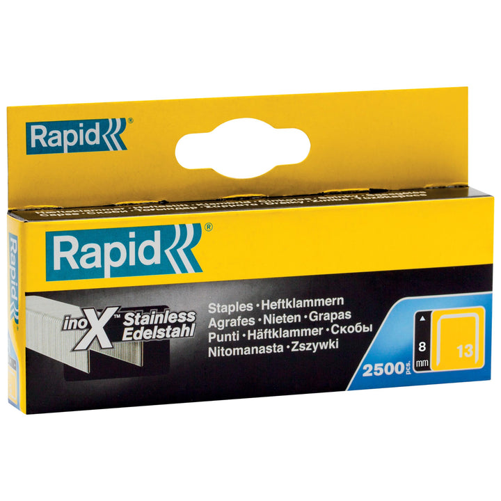 Rapid Tackerklammern Edelstahl Typ 13, 8mm Klammern V2A, 2.500 Stk., Feindrahtklammern für Holz und