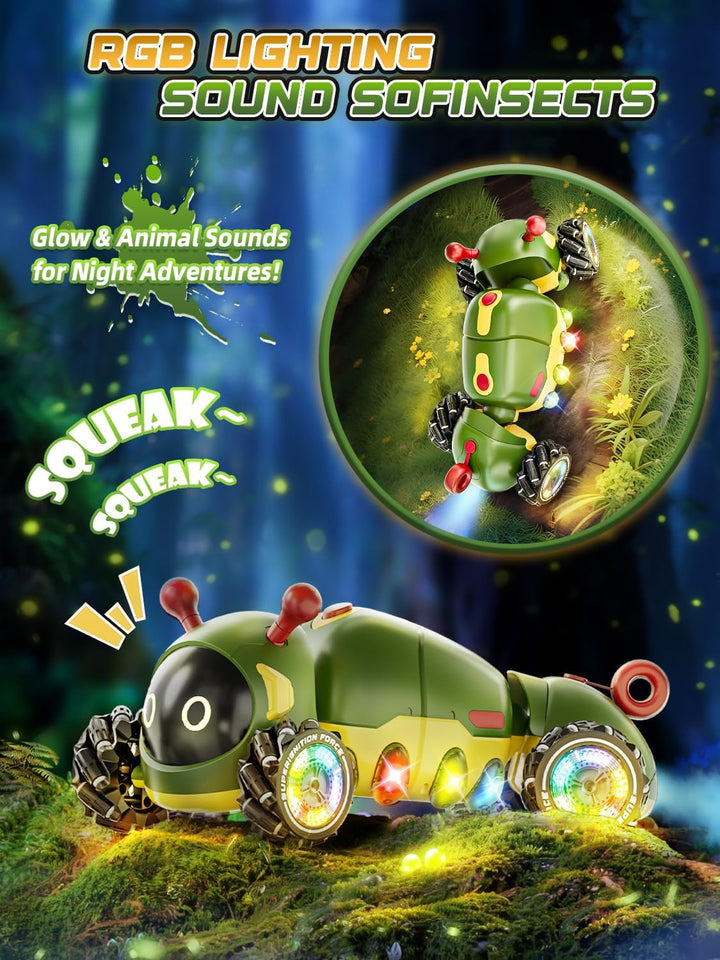 Ferngesteuertes Auto Raupe mit Musik, 2,4 GHz RC Stunt Car mit Spray & Cool Beleuchtung, 4WD 360°Rot