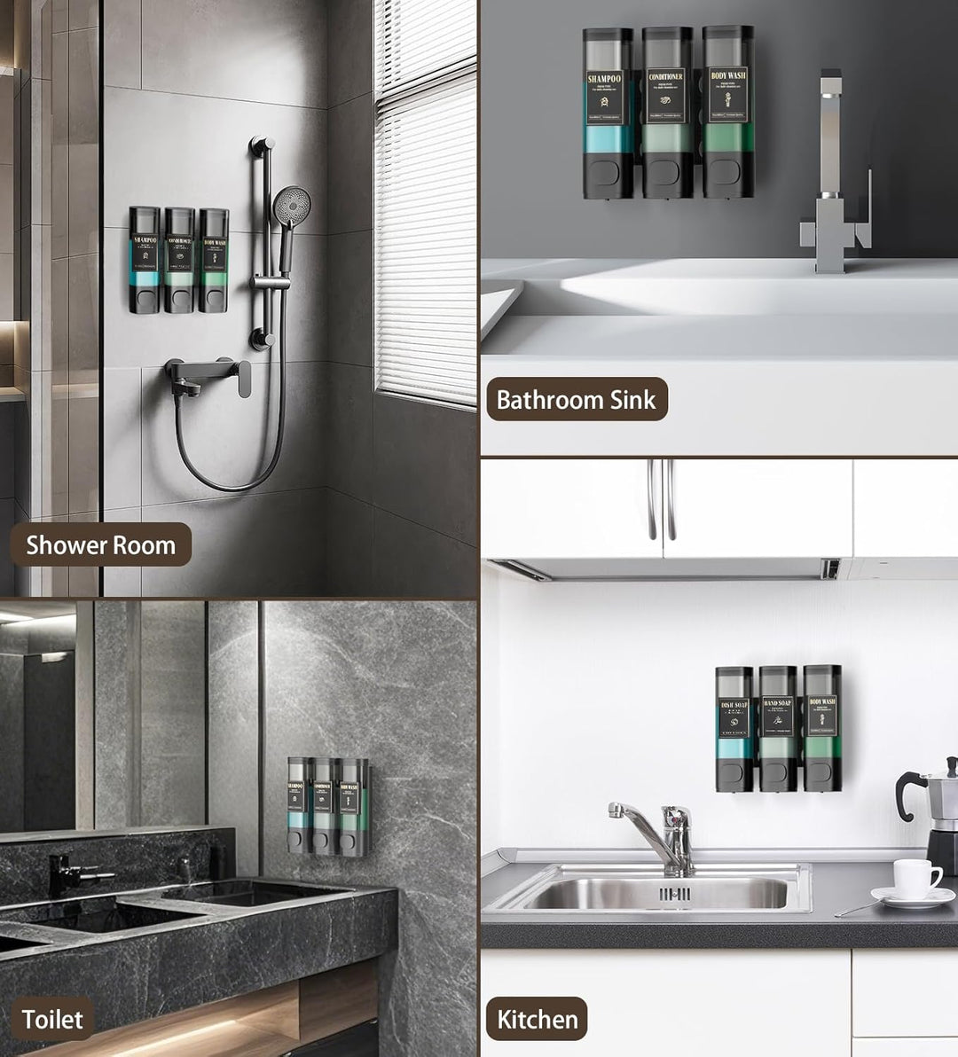 Luxspire Shampoo- und Conditioner-Spender, bohrerloser Wand-Duschseifenspender mit 3 Kammern und was