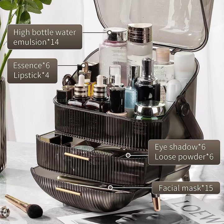 Make Up Organizer, 3 Schichten Grosse Kapazität Kosmetikaufbewahrung, staubdichte, wasserdichte Kosm