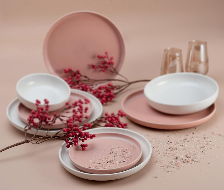 Creatable, 10103, Serie Uno Rusty Rose + Offwhite, Geschirrset, Teller Set 8 teilig Rose + Offwhite