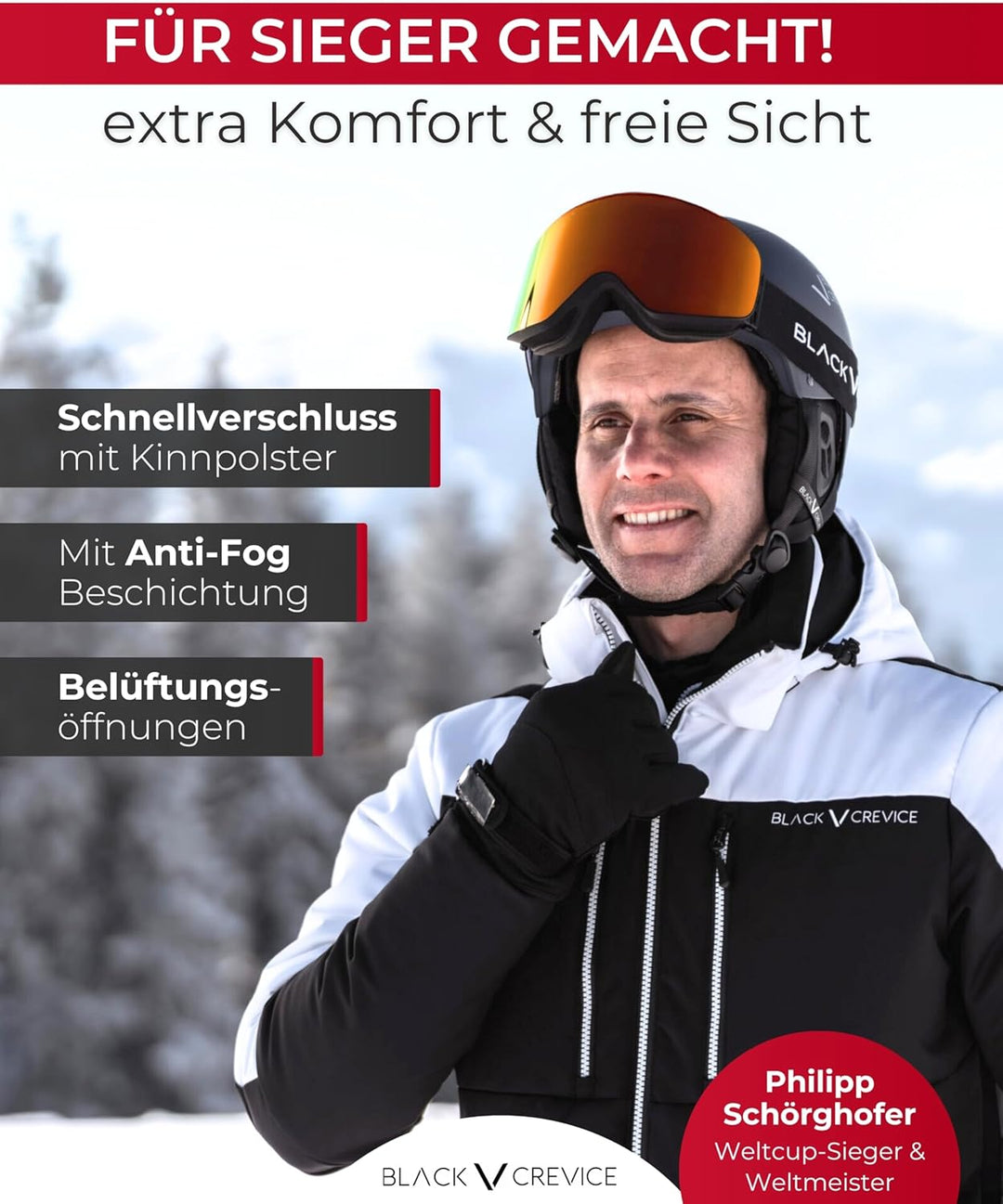 Black Crevice Skihelm mit Visier Kirchberg I Atmungsaktiver Skihelm Herren & Damen mit Lüftungsöffnu