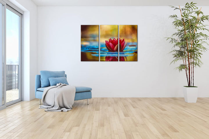 glorreiche Seerose Format: 3Teilig als Leinwandbild, Motiv fertig gerahmt auf Echtholzrahmen, Hochwe