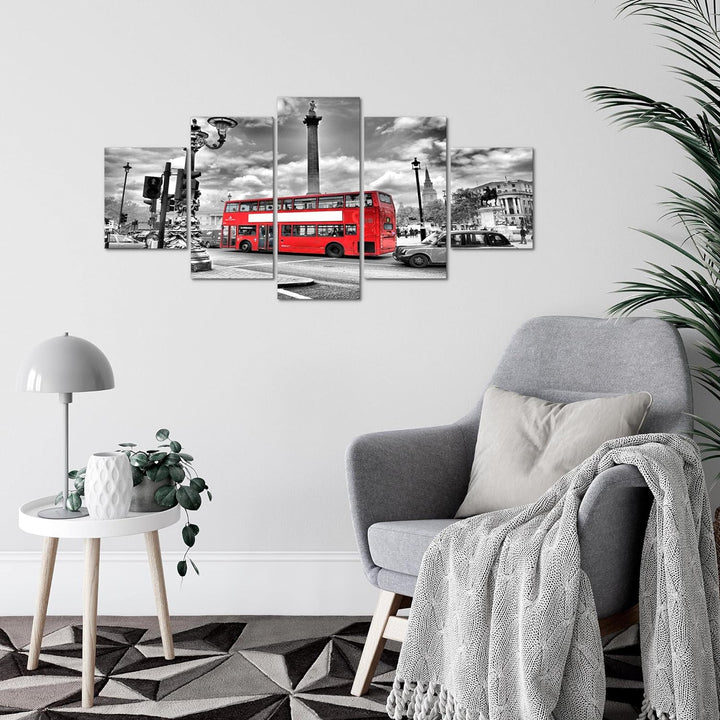Runa Art Wandbilder London Bus 5 Teilig Bild auf Vlies Leinwand Deko Wohnzimmer Schlafzimmer England