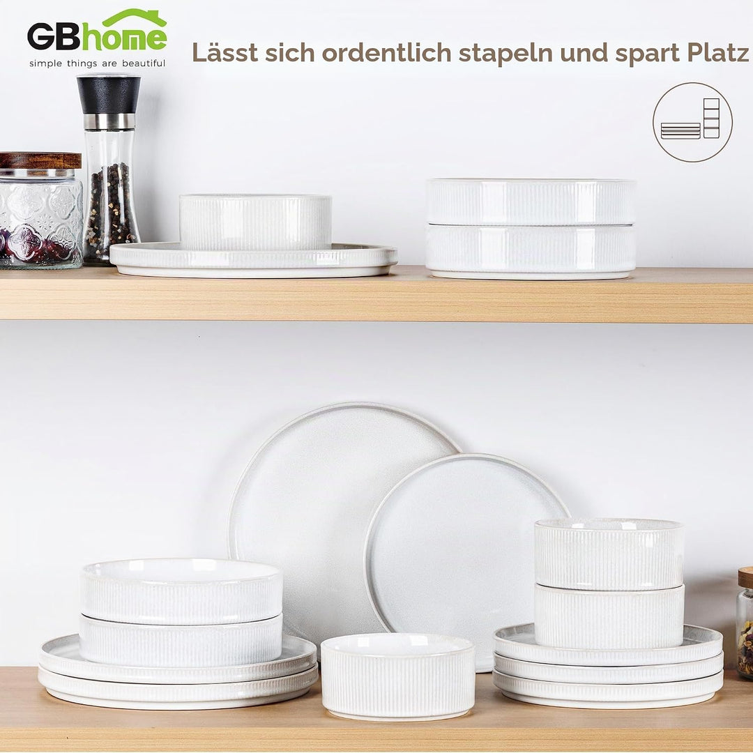 GBhome Steingut Suppenteller 19cm, Tiefe Teller Set Für 6 Pers. Kratzfeste Pasta Teller Tief Gross F